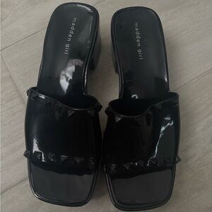 Madden Girl Black Patent Studded Mules
